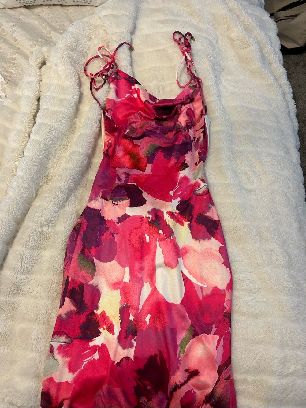 Beginning Boutique Fuchsia Pink Floral Midi Slip Dress
